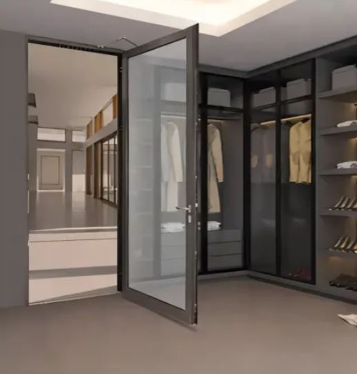 Pintu kaca dengan panel kembali berengsel